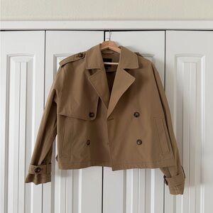 Love Tree Cropped Trench Coat, Oversized, Tan